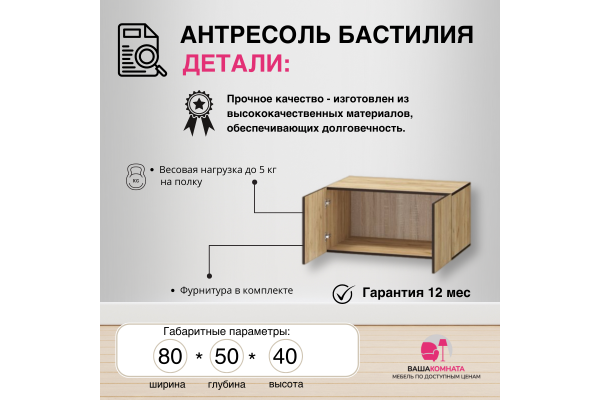 Вашакомната Антресоль Бастилия, 80х52х40 см